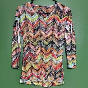 Women's BOHO Long Sleeve Colorful Shirt Size Small